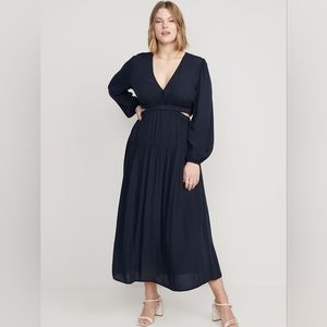 Waist-Defined Crepe Side-Cutout Maxi Dress
